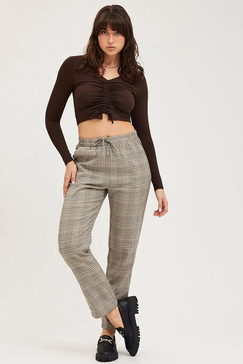 Check Slim Pants High Rise Multipurpose Design