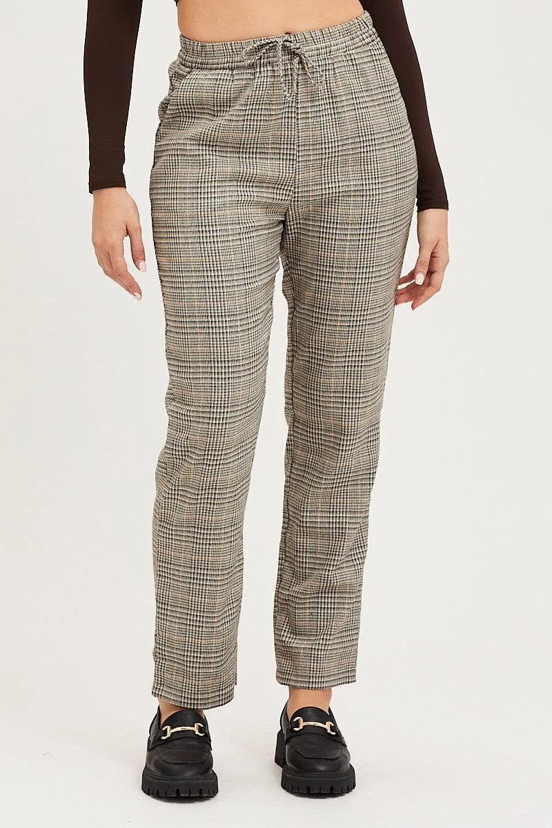 Check Slim Pants High Rise Durable Seam Construction