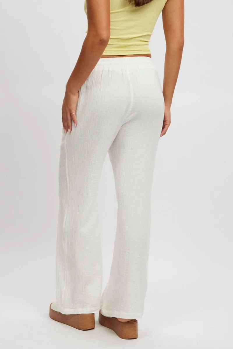 White Wide Leg Pants Elasticated Waist Smart Style Active Lifestyle
