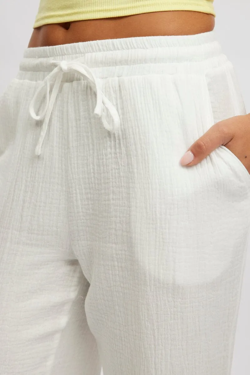 Stylish Waistband White Wide Leg Pants Elasticated Waist