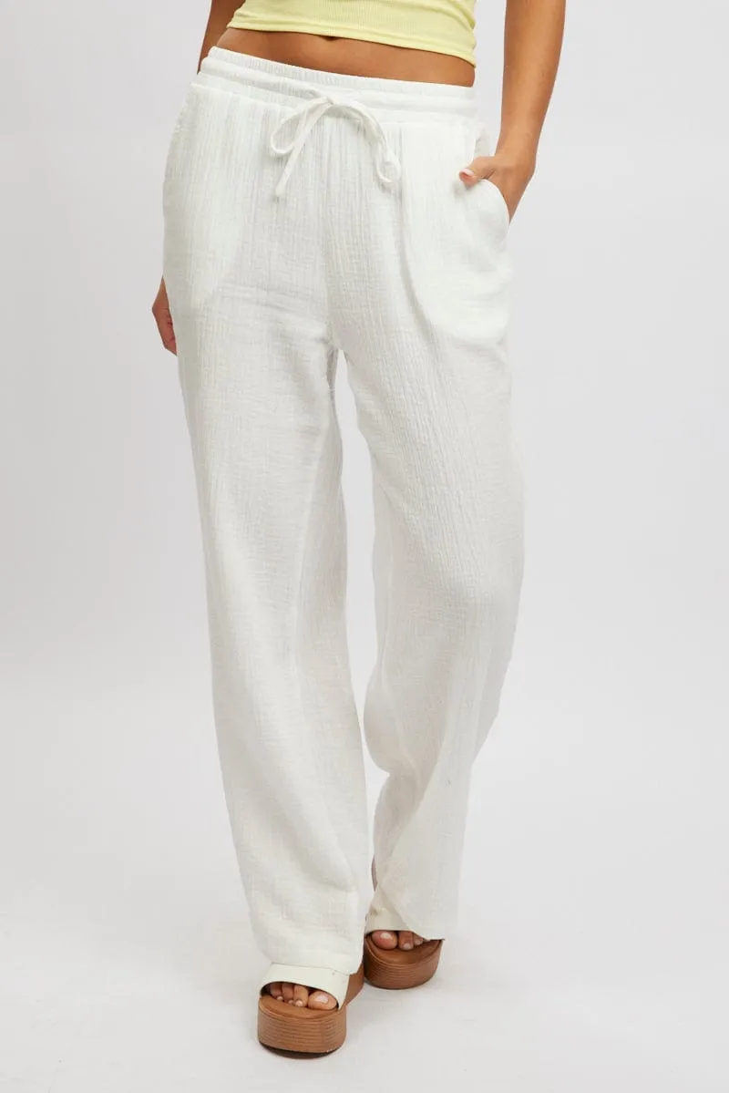 Ripped design White Wide Leg Pants Elasticated Waist