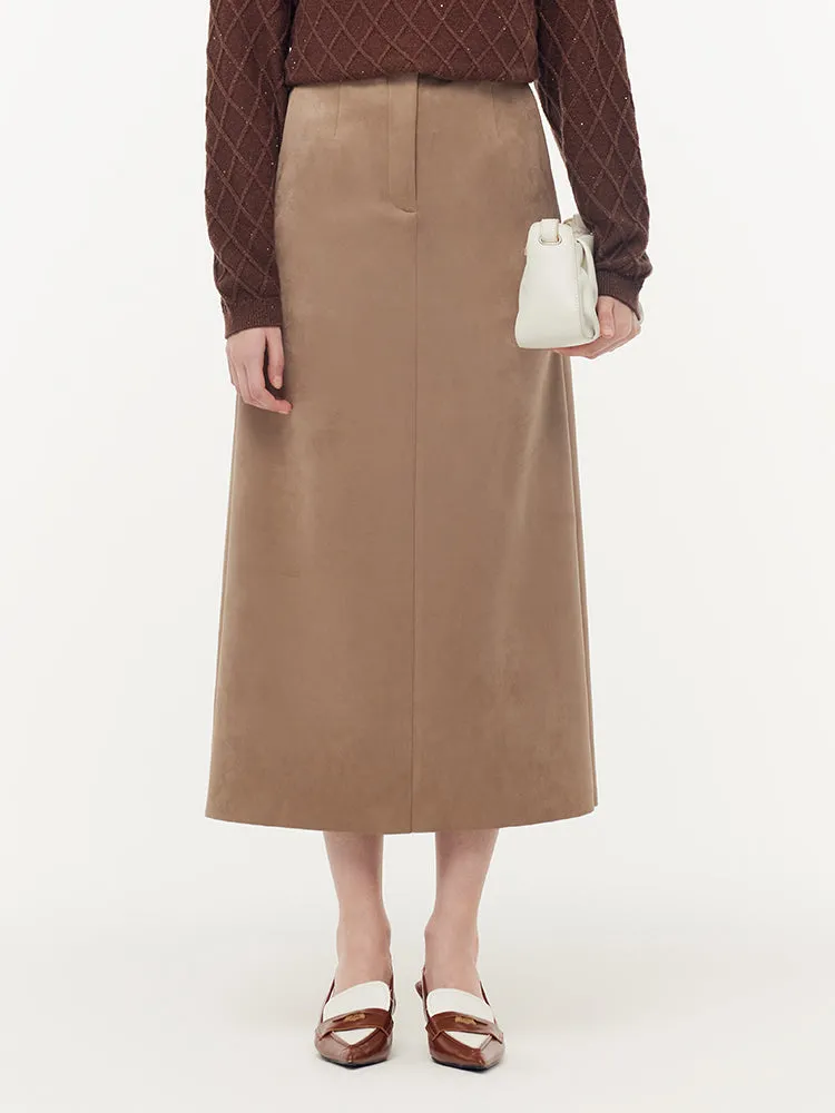 Global Inspiration Coordinated Set Faux Suede Back Slit Women Midi Skirt