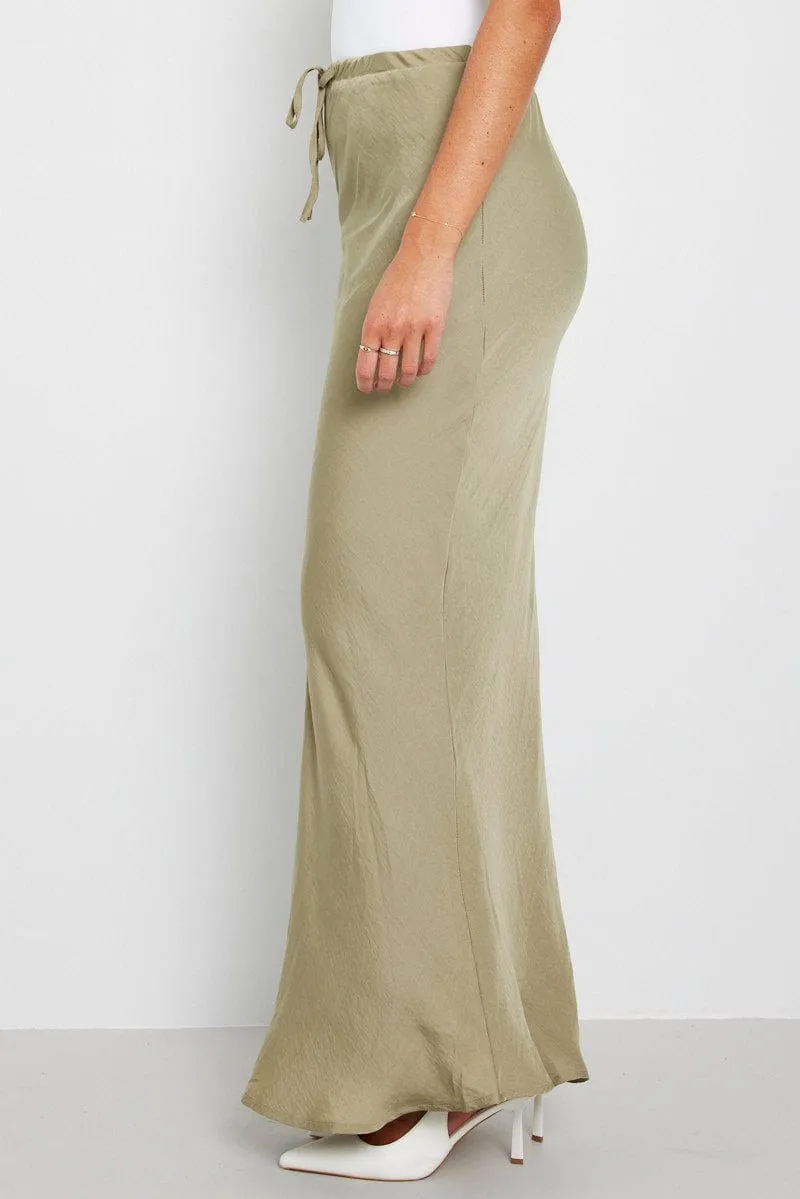 Green Drawstring Satin Maxi Skirt Stylish Vibe