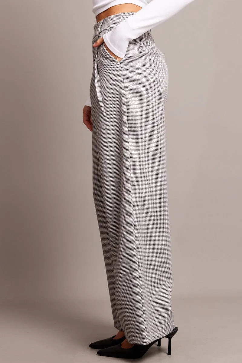 Black Check Wide Leg Pants High Rise Cozy Stretch Cozy Fit
