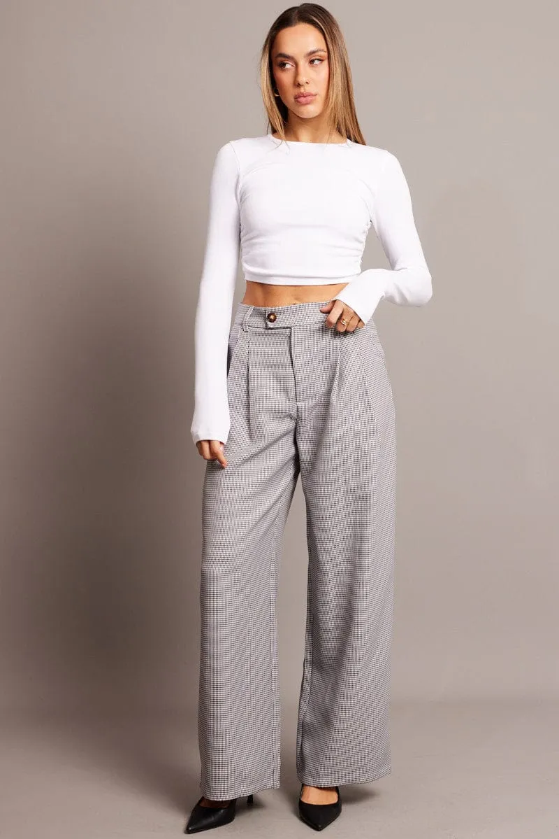 NonSlipGrip Black Check Wide Leg Pants High Rise