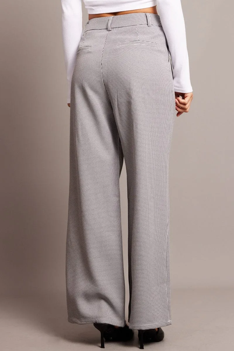 Black Check Wide Leg Pants High Rise Simple Comfort