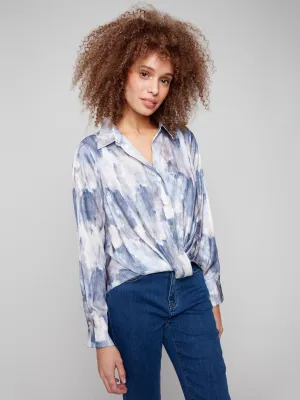 Printed Button-Down Shirt With Twisted Front - Pearly Classic Sweater Weather Guard