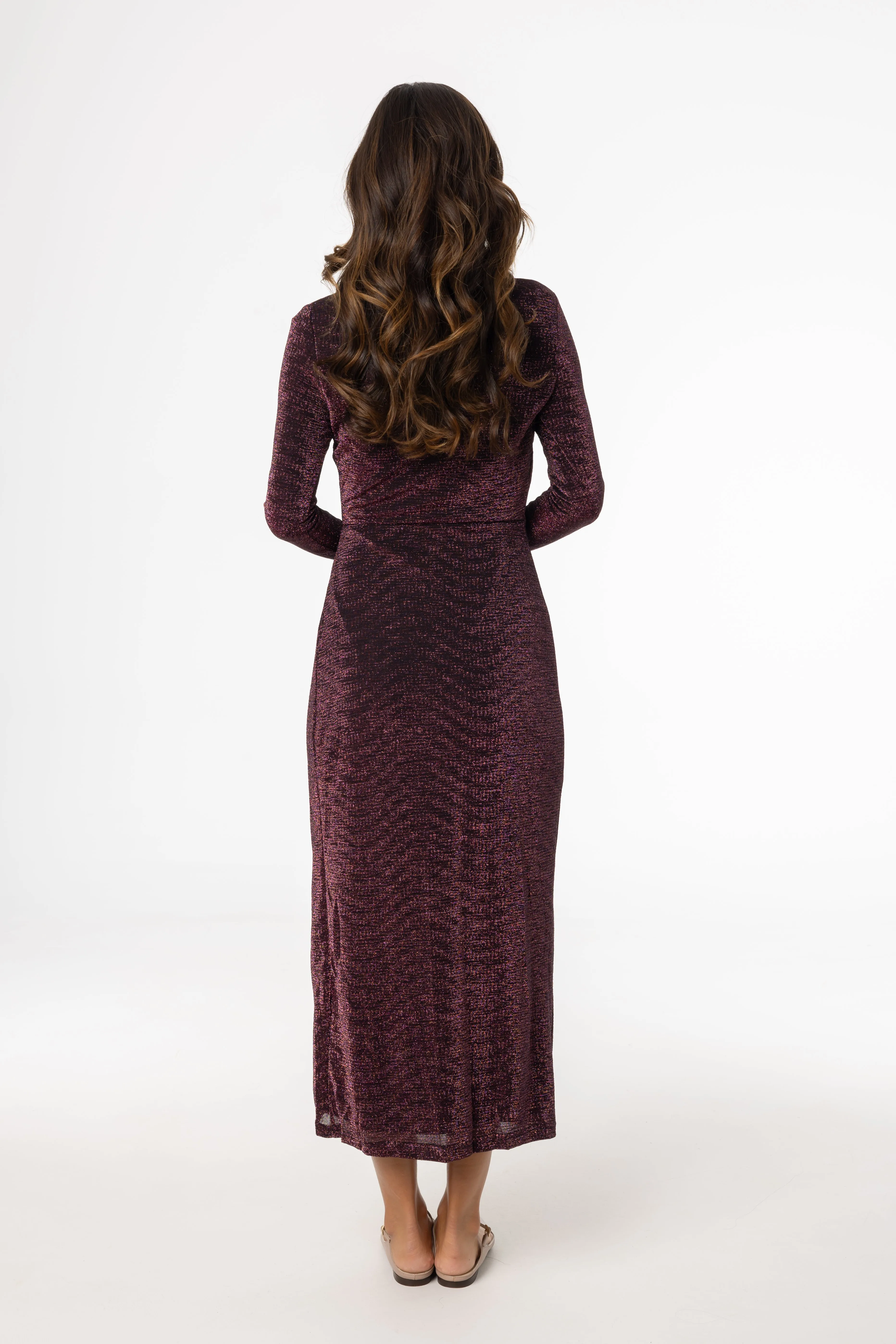 Purple Sparkle Side Button Maxi Dress TumbleDry Safe