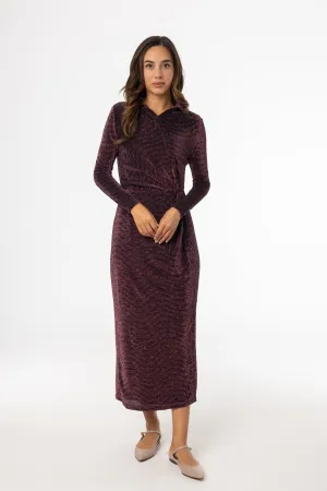 Flow Core Loose Thread Purple Sparkle Side Button Maxi Dress