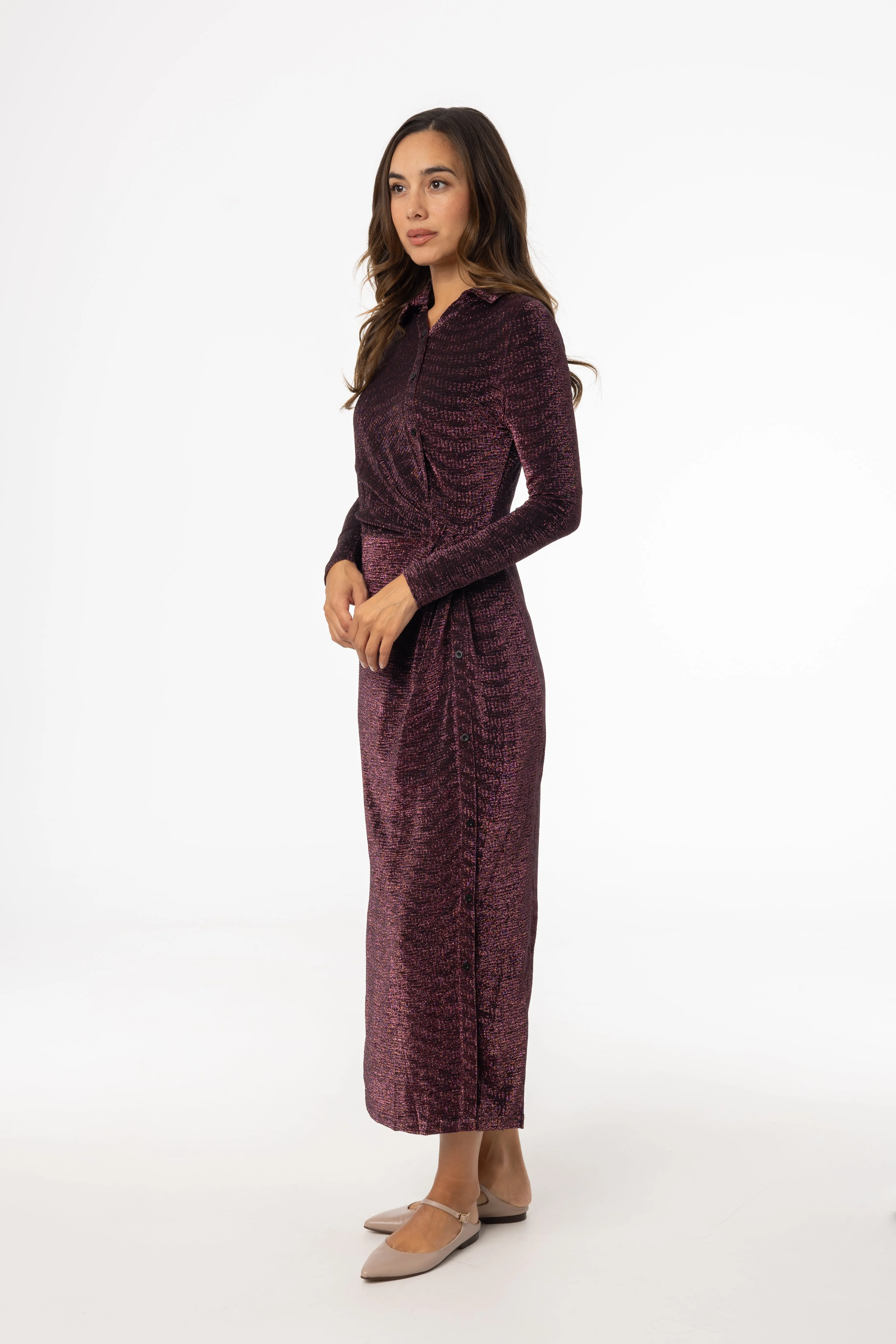 Purple Sparkle Side Button Maxi Dress Stone Glow
