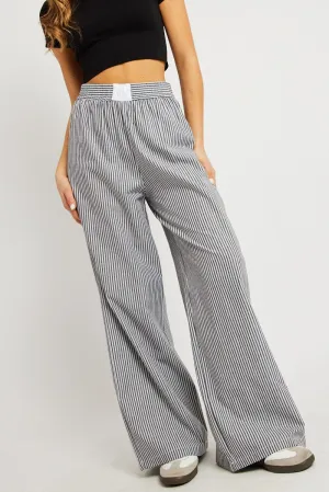 Day To Night Outdoor Friendly Grey Stripe Wide Leg Pants High Rise