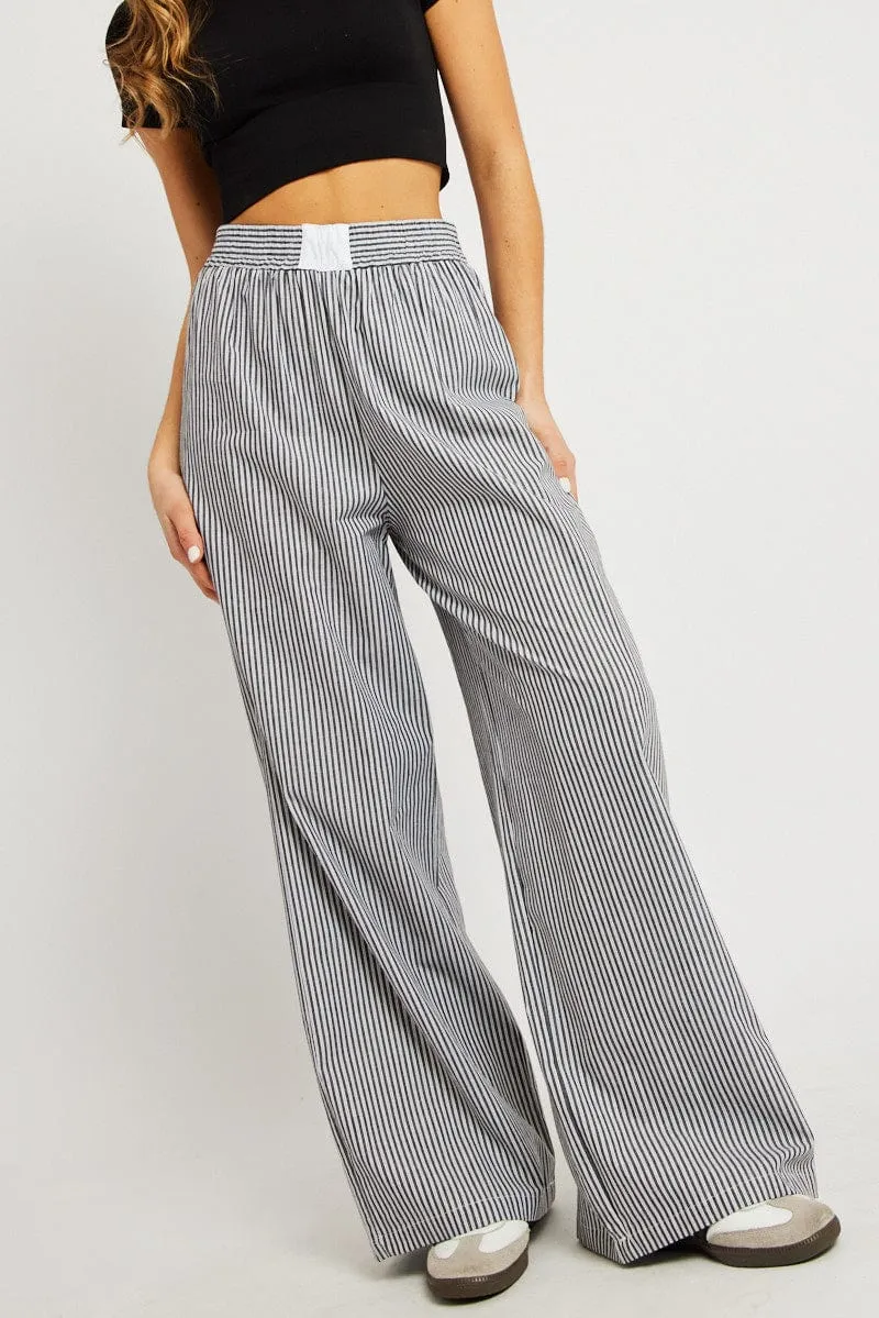 Day To Night Outdoor Friendly Grey Stripe Wide Leg Pants High Rise