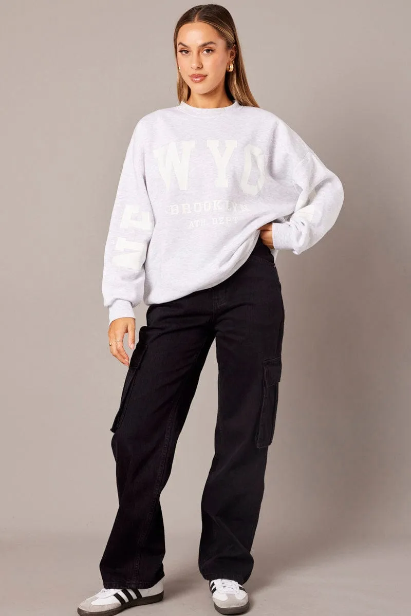 Suede Grey Graphic Sweater Long Sleeve
