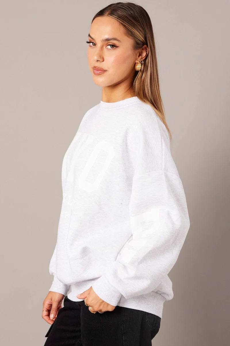 Street Chic Grey Graphic Sweater Long Sleeve