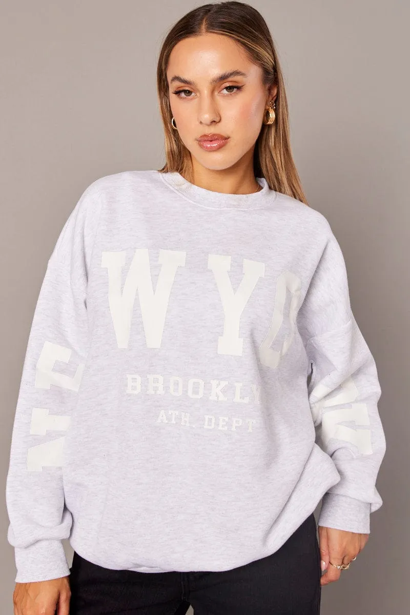 Grey Graphic Sweater Long Sleeve product bead charm short sleeves