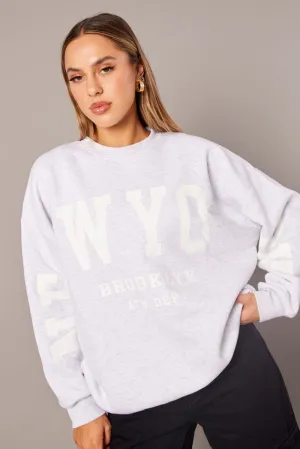 Grey Graphic Sweater Long Sleeve Outdoor Fashion