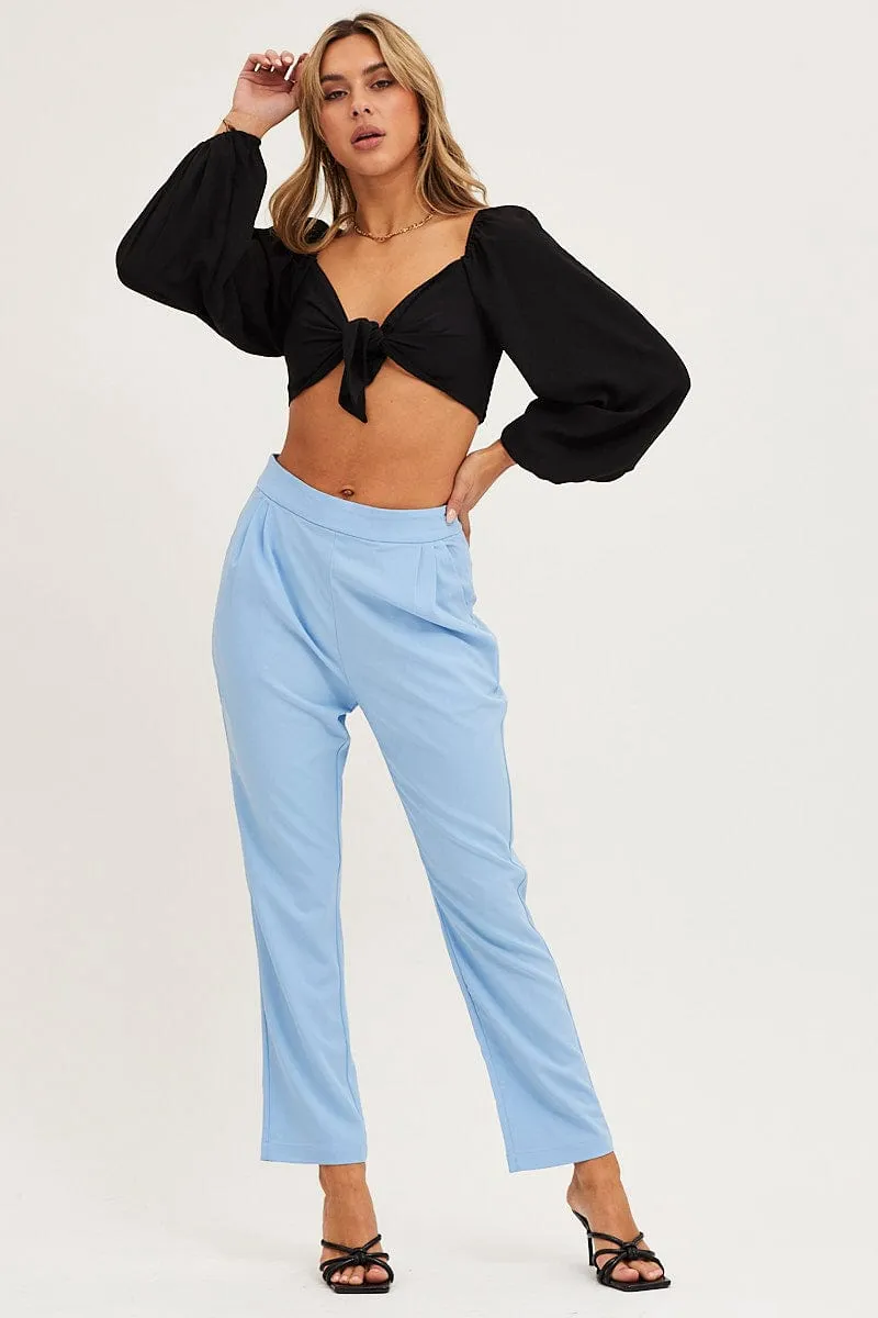 Relaxed Comfort Look Blue Cropped Pants High Waist Workwear