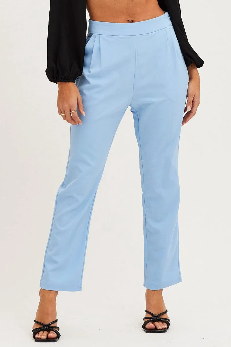 Fashion Staple Everyday Comfort Wear Blue Cropped Pants High Waist Workwear