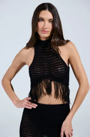 single - compartment CROCHET FRAYED EDGE CROP TANK TOP