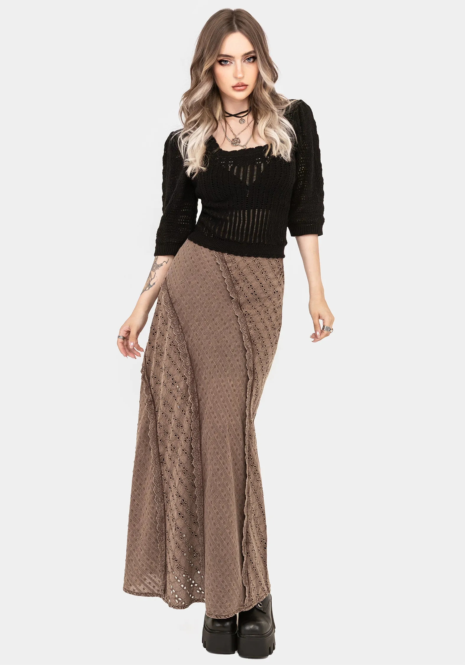 Shape Enhancing Summerisle Cotton Broderie Detail Midaxi Skirt