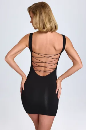 Modal Lace-Trim Bodycon Mini Dress in Black Charming Silhouette