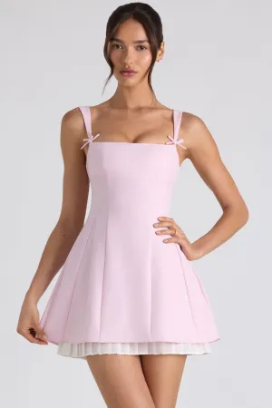 Bow-Detail Pleated A-Line Mini Dress in Soft Pink Urban Warm Chic Wear