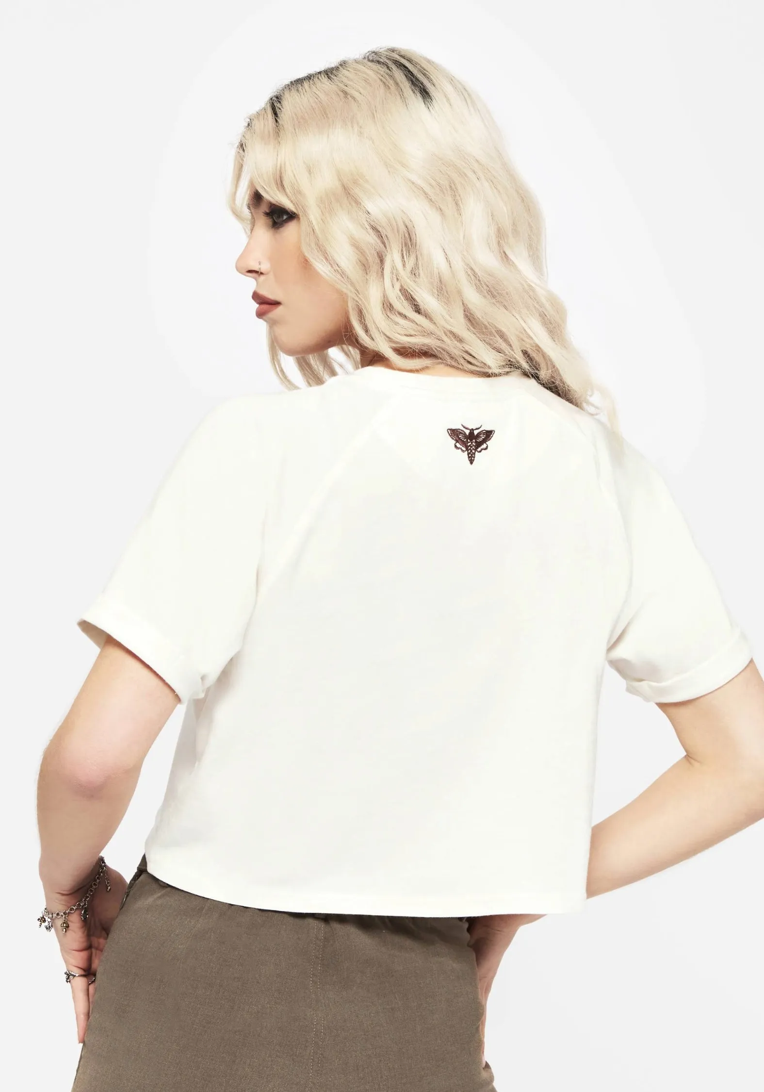 Sunne Moth Embroidered Boxy Crop Cotton Tee Zip Up