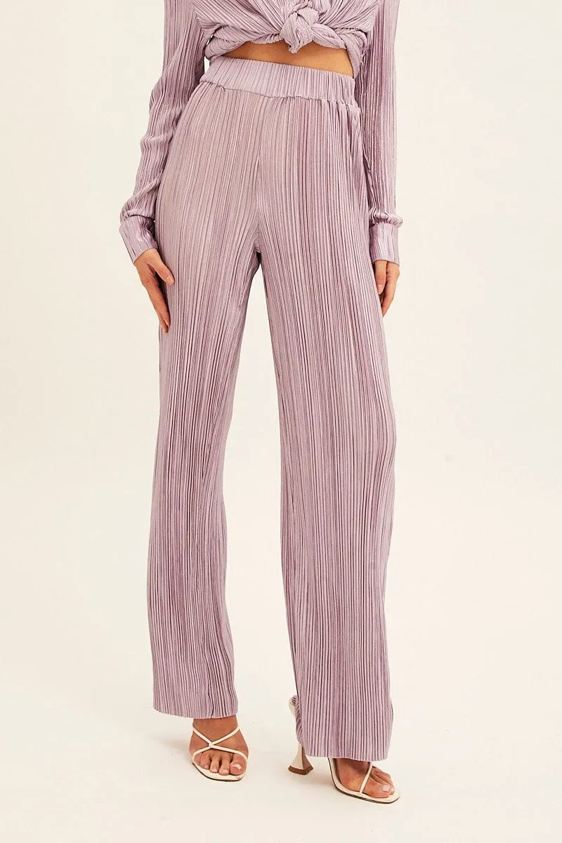 Comfy Look Purple Plisse Pants Wide Leg