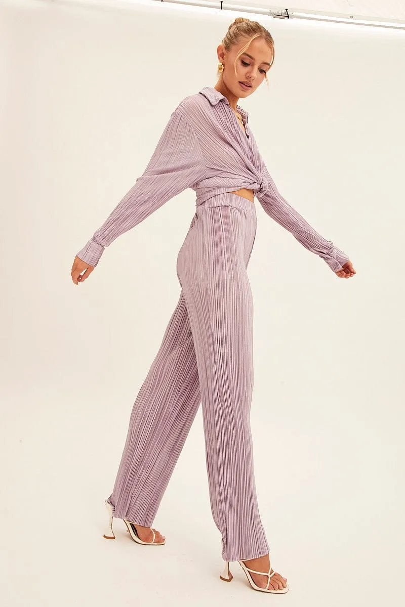 Purple Plisse Pants Wide Leg Polished Look