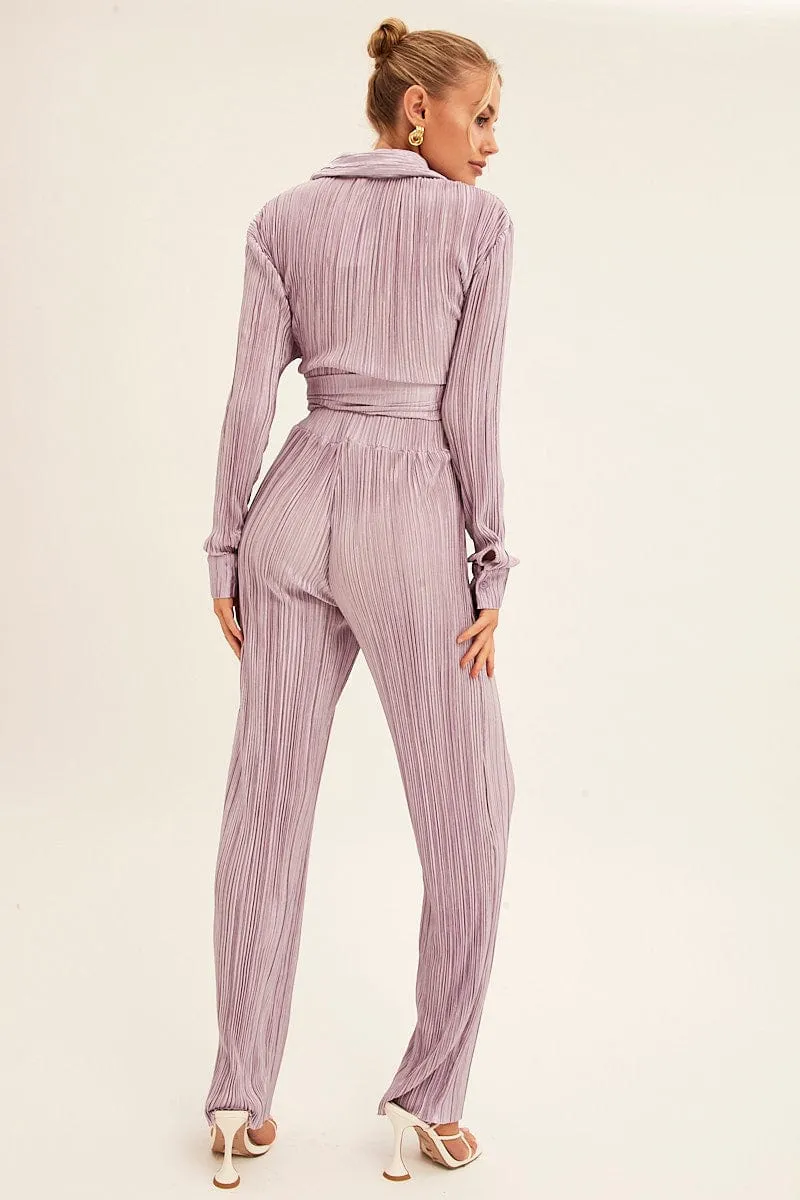 Multi Purpose UVProtectionCoating Purple Plisse Pants Wide Leg