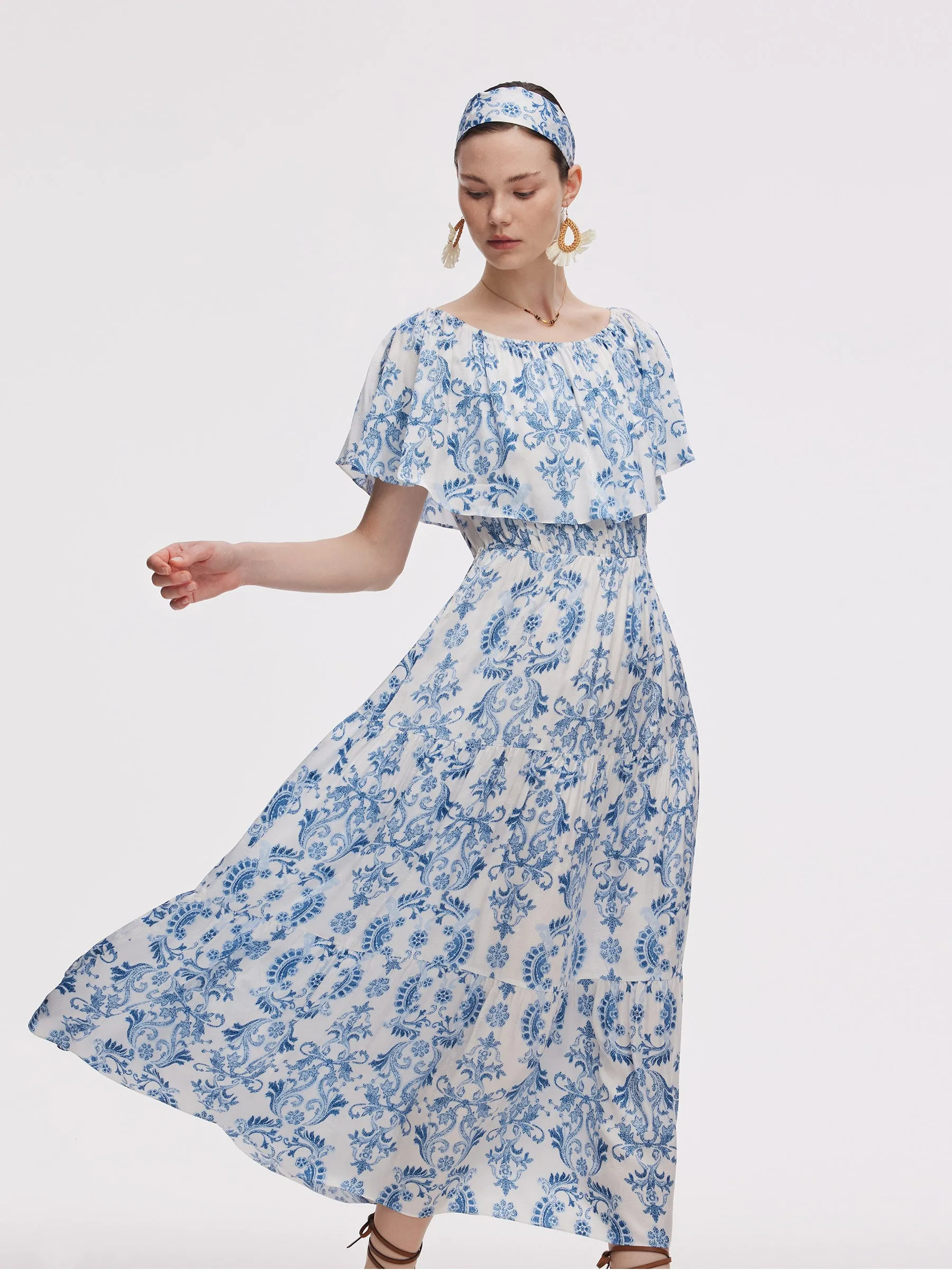 Floral Print Women Convertible Neckline Maxi Dress City Casual Soft Hoodie