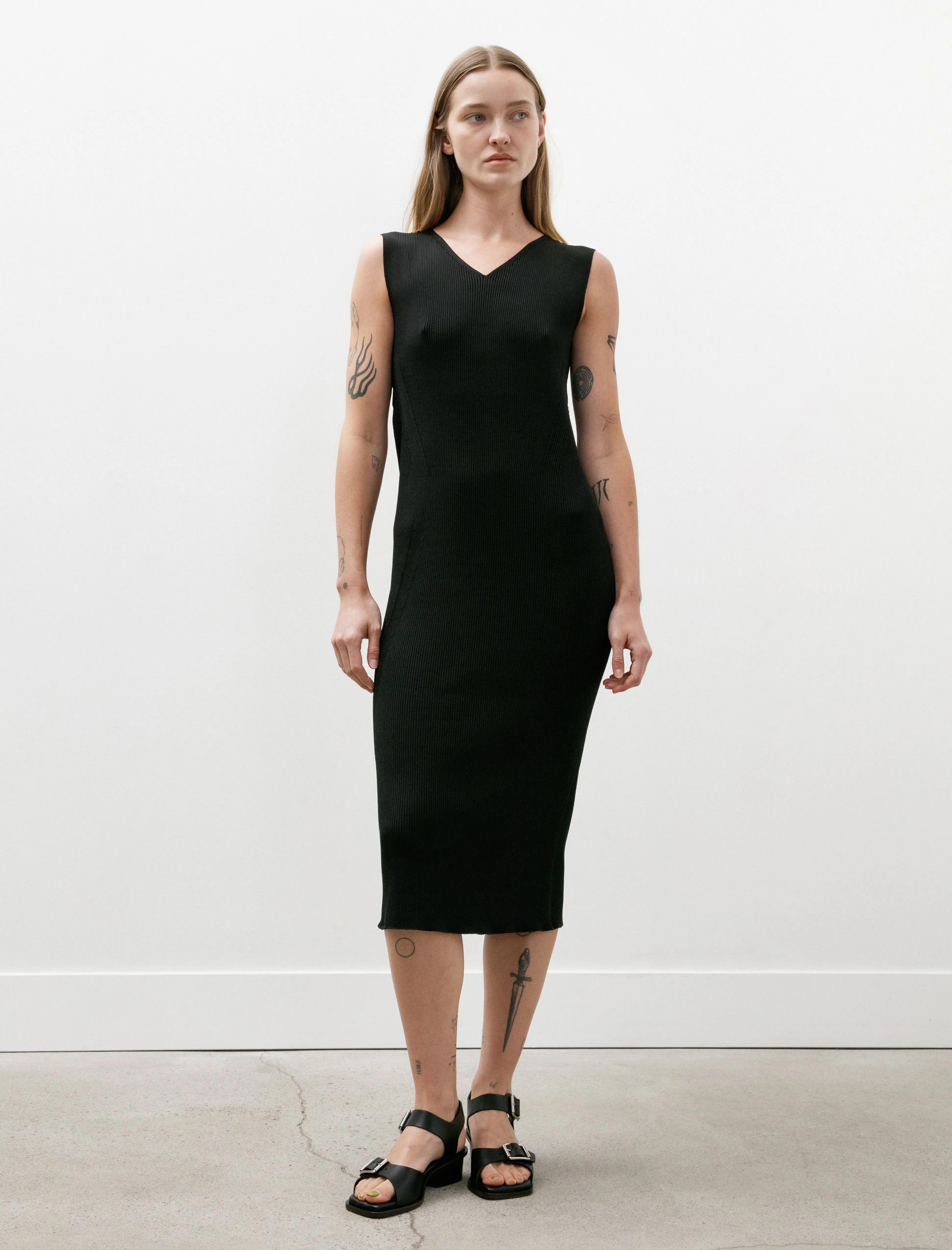 Portrait Sleeveless V-Neck Dress Black Sporty Shorts