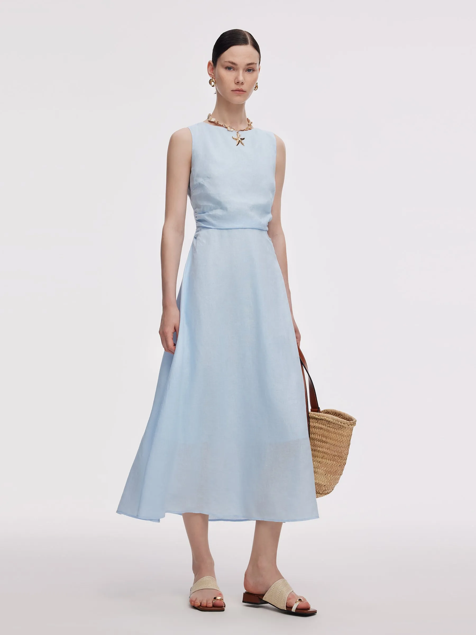 100% Linen Cross Back Women Maxi Dress Soft Sweater AirflowOptimized