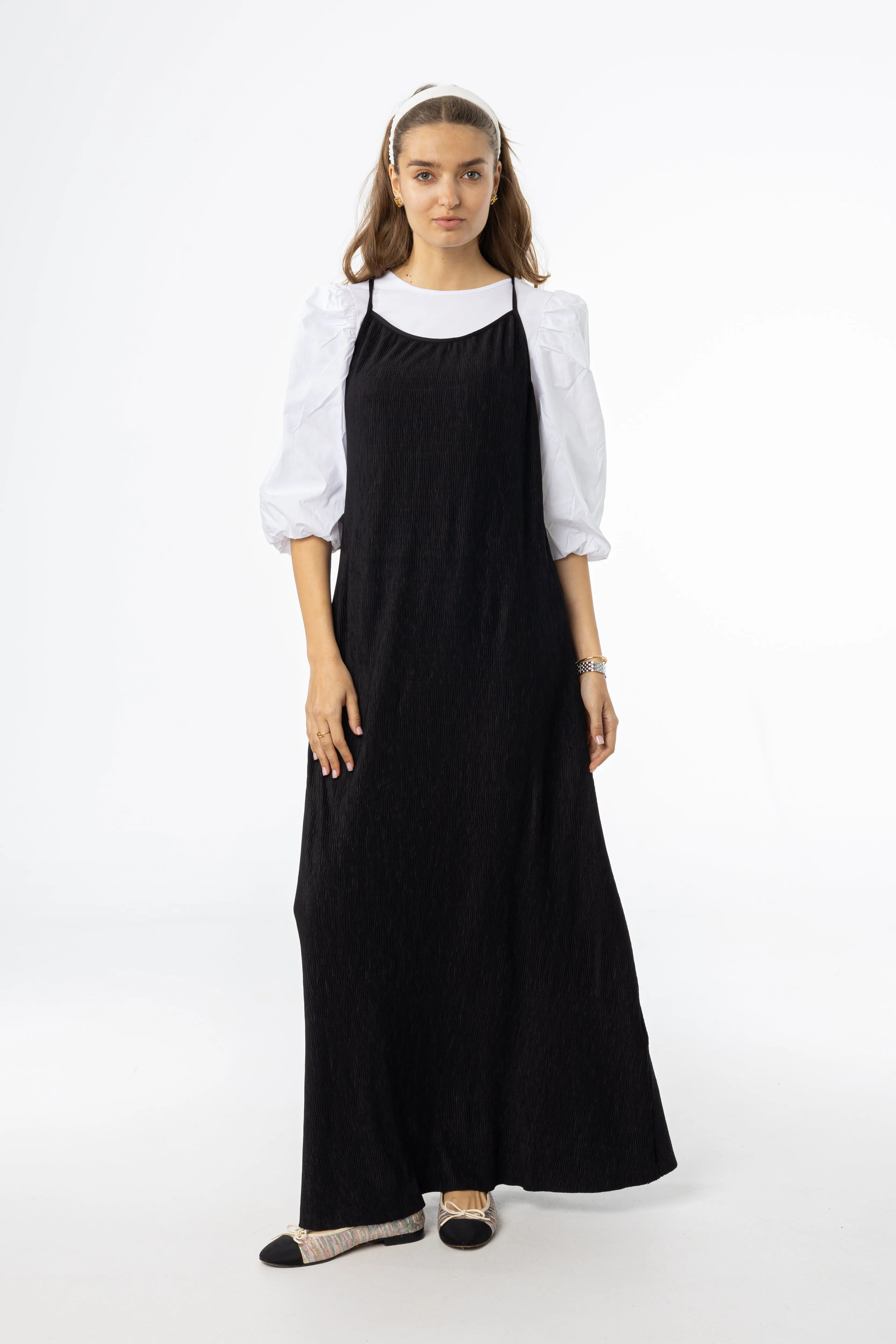 MultiFunctional Pockets Black Accordion Jumper