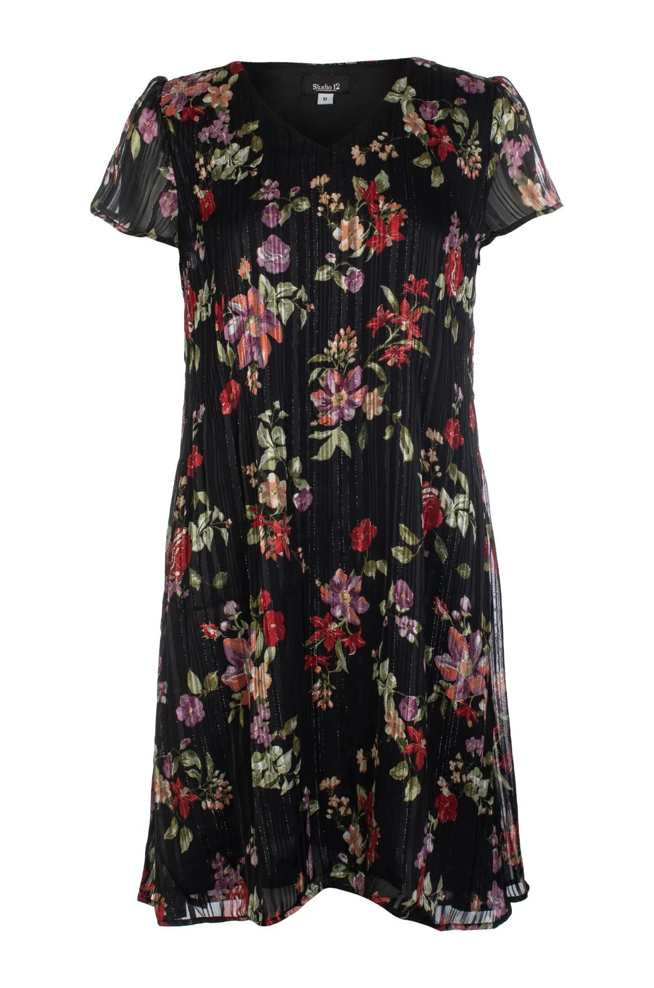 FlexibleJointConstruction Recycled materials Dress | Black Lilac Bouquet | 8564C1