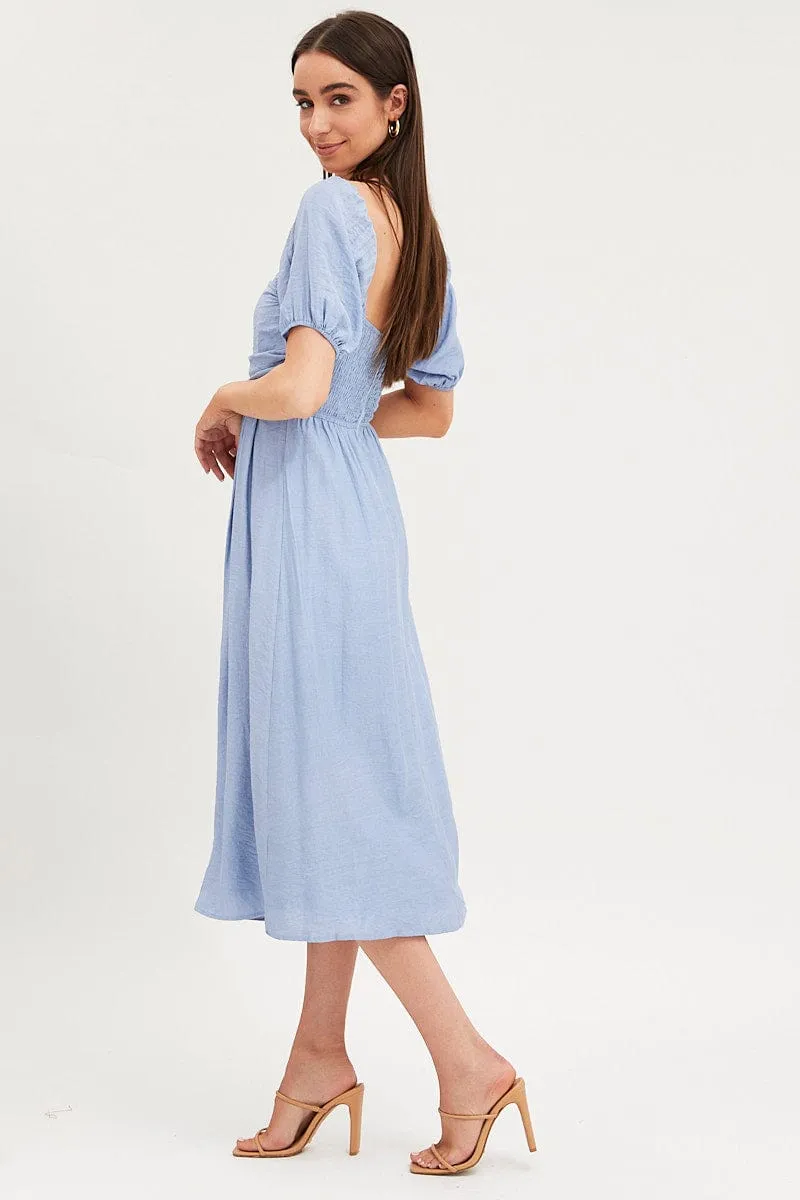Dress for warm weather Blue Midi Dress Evening Square Neck