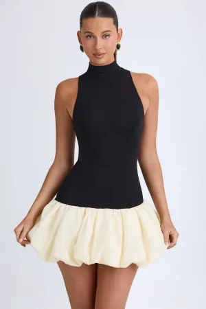 Turtleneck Drop-Waist Bubble Hem Mini Dress in Black Trend Ride Hot Style