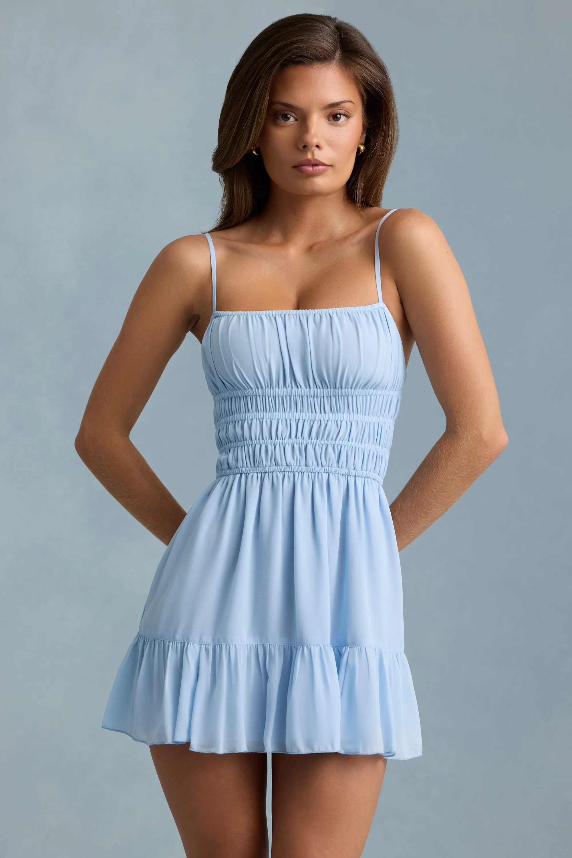 Shirred Camisole Mini Dress in Sky Blue All Day Comfort