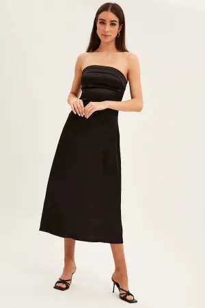 Black Satin Straight Midi Dress Minimalist mid-calf dress Palace View