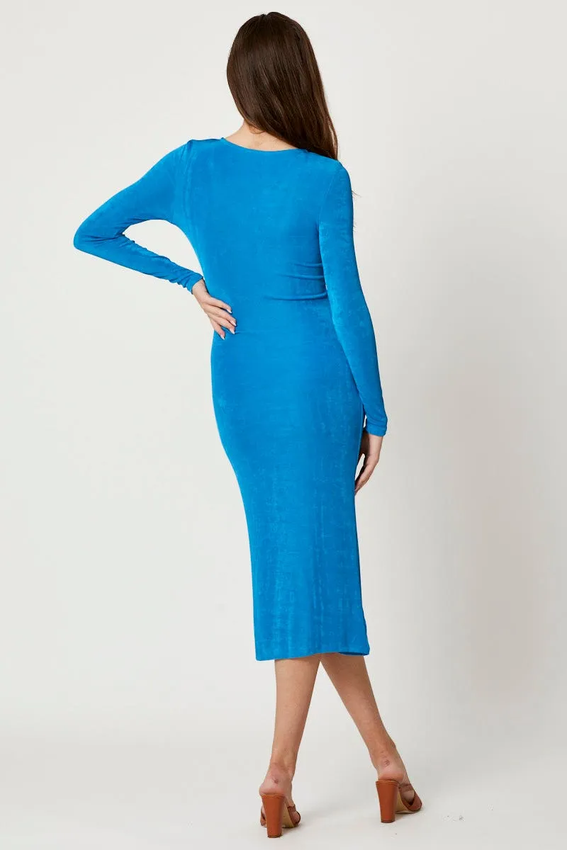 Feel Good Blue Button Front Slinky Midi Dress