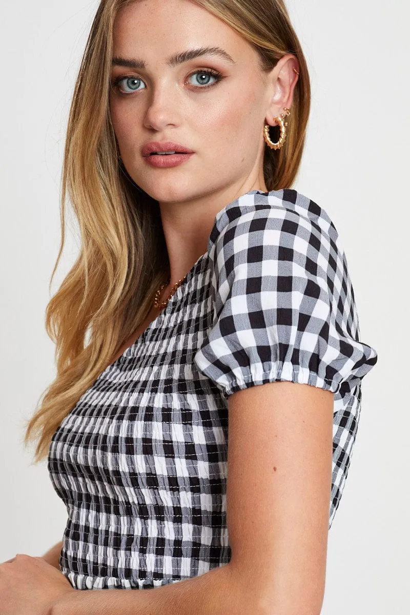 Check Midi Dress One Shoulder Short Sleeve Charming Design Brass Light