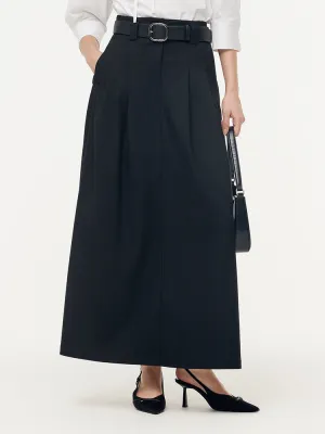 Black A-Line Women Maxi Skirt With Belt Crafted Detail
