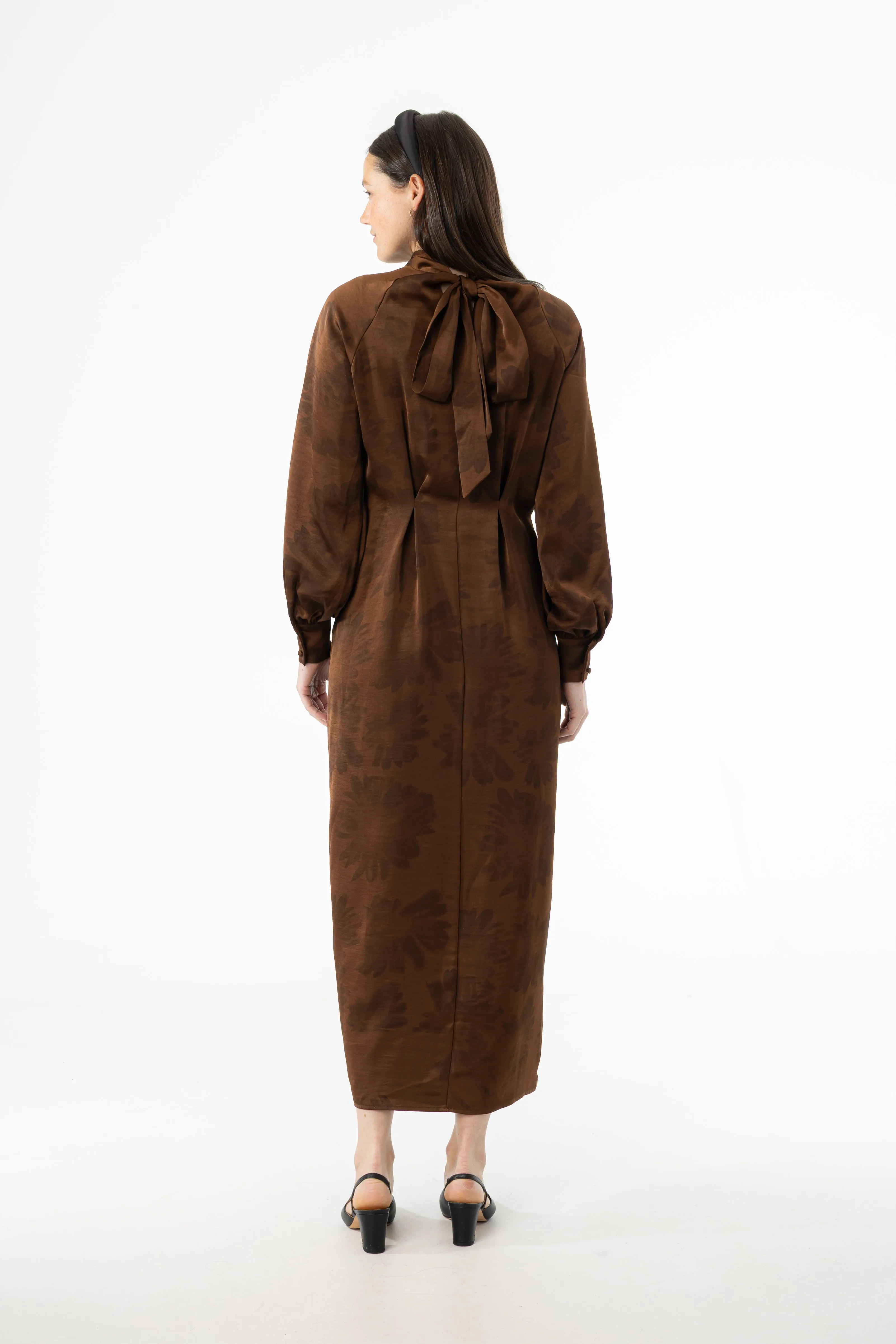 Vision Fit Vital Core Brown Floral Printed Tie Neck Dress