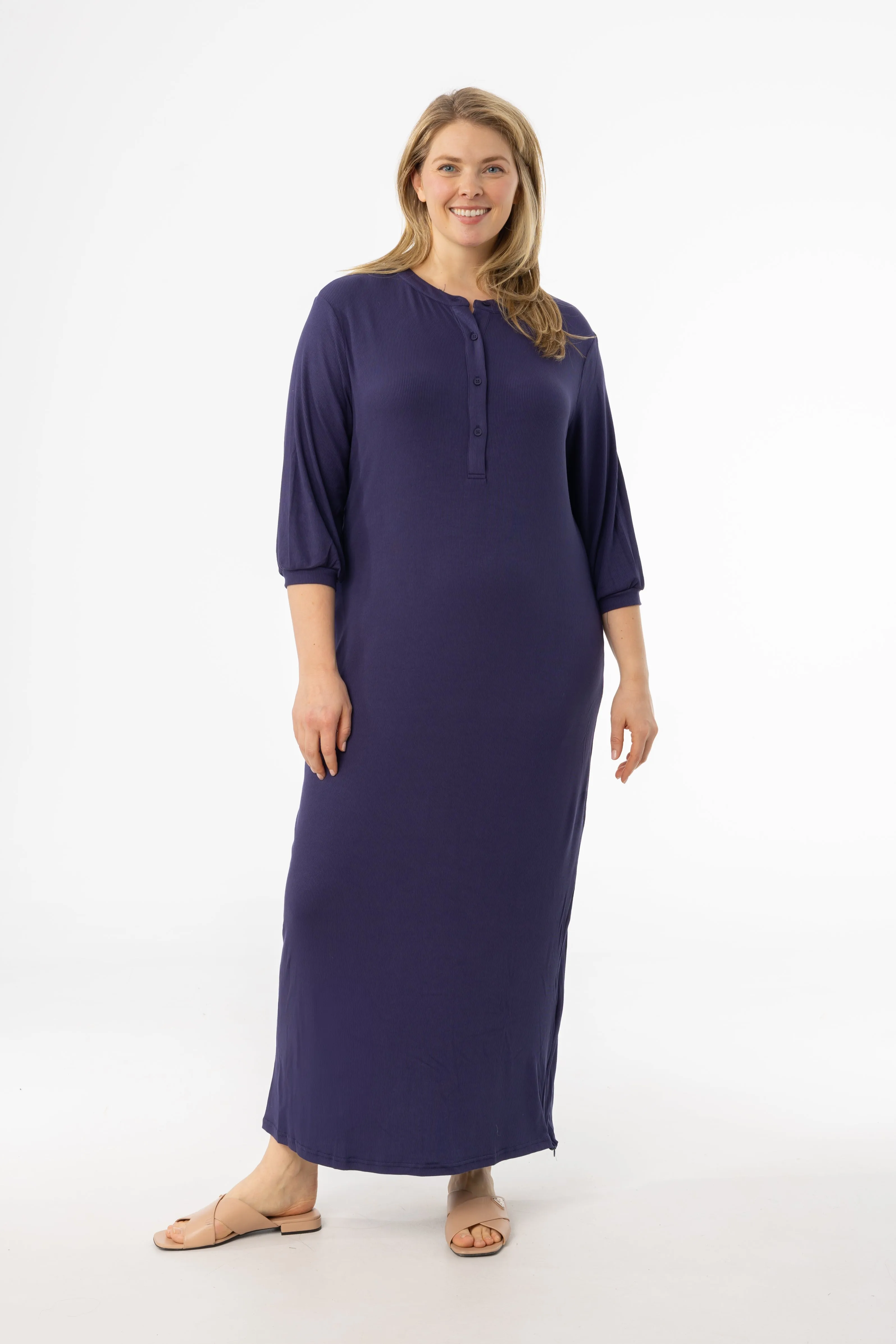 Navy 3/4 Sleeve Maxi Dress fashionable blazer