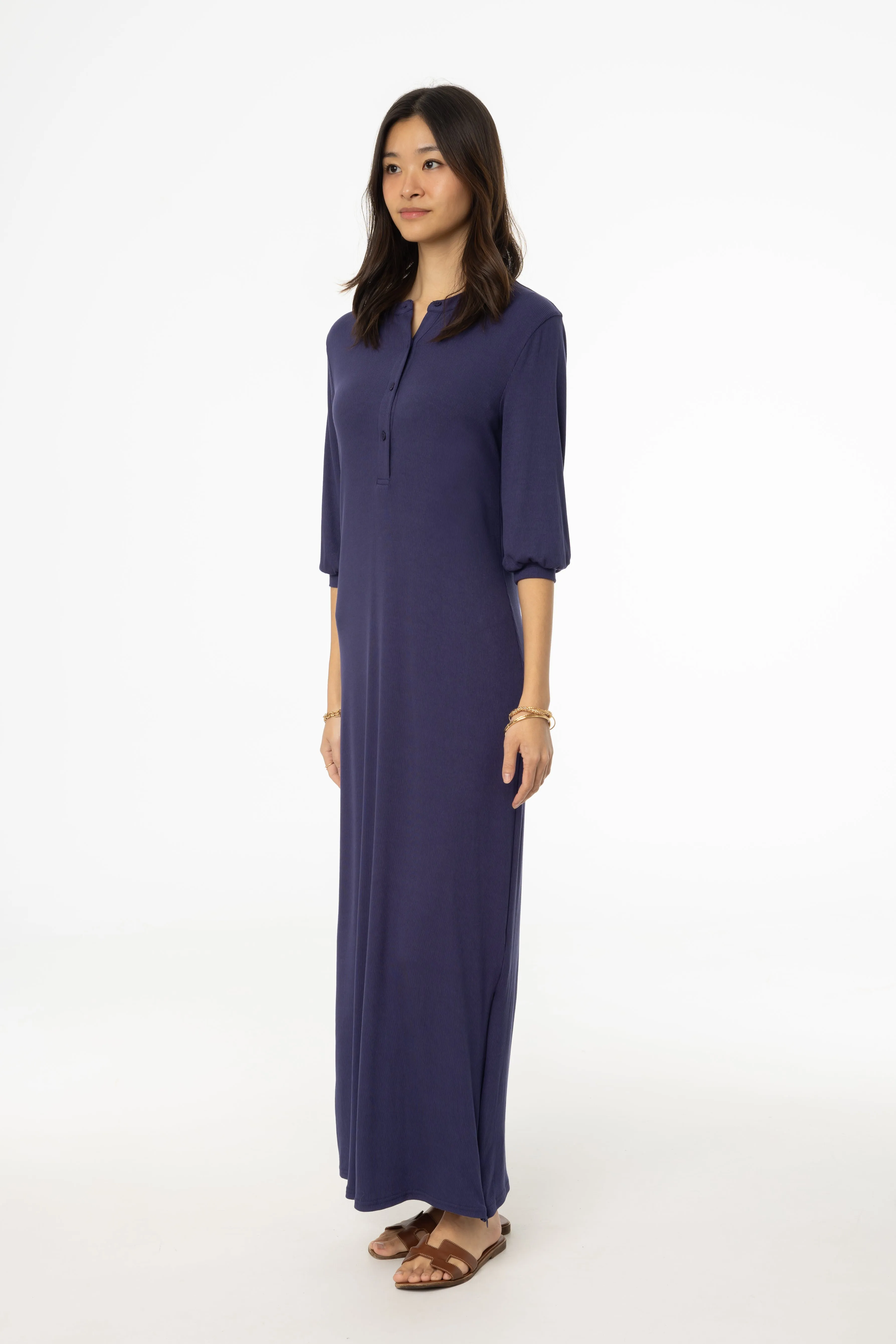 AntiClingFabric Soft Touch Navy 3/4 Sleeve Maxi Dress
