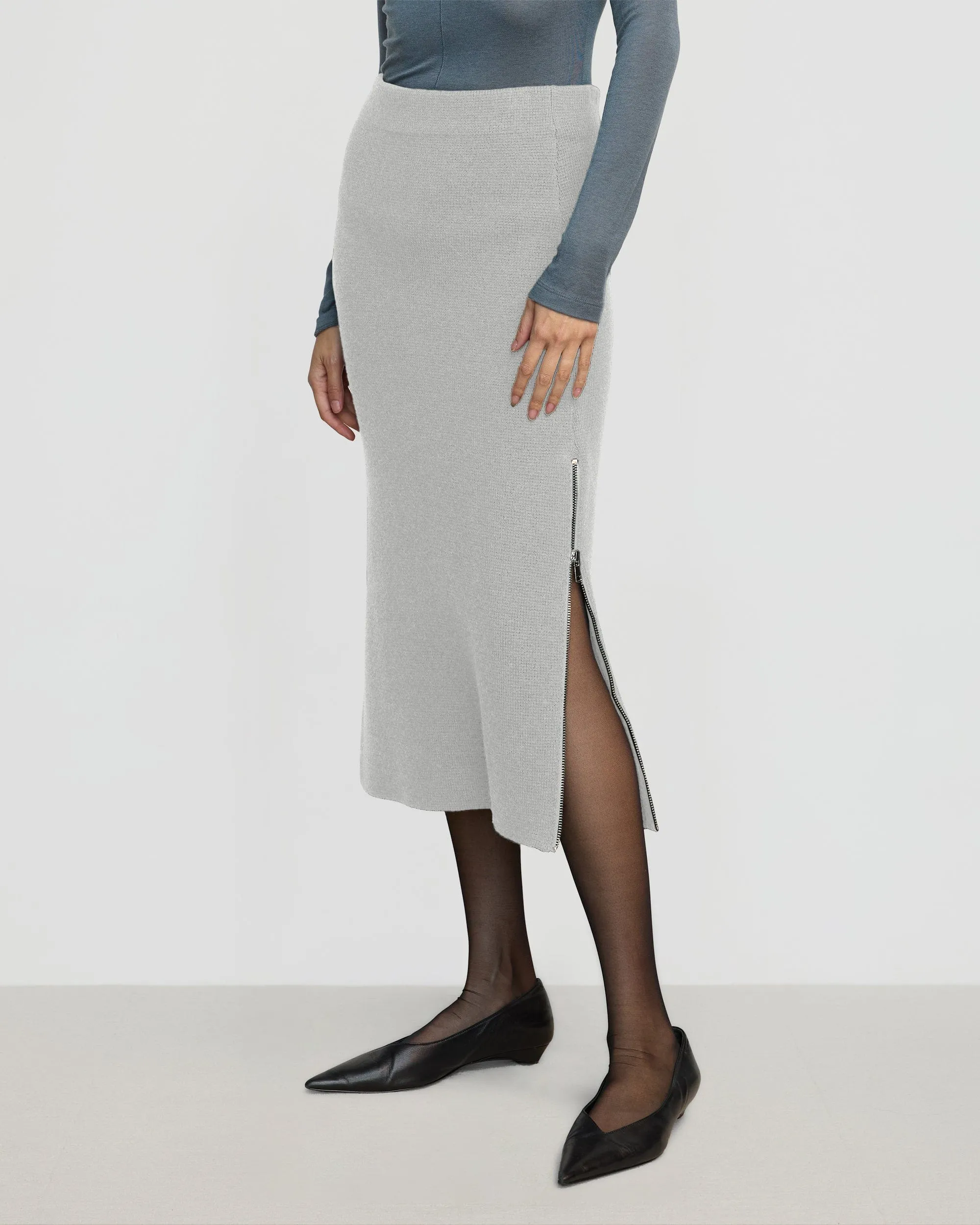 Esti Side-Zip Organic Cotton-Wool Skirt Stretch Waist