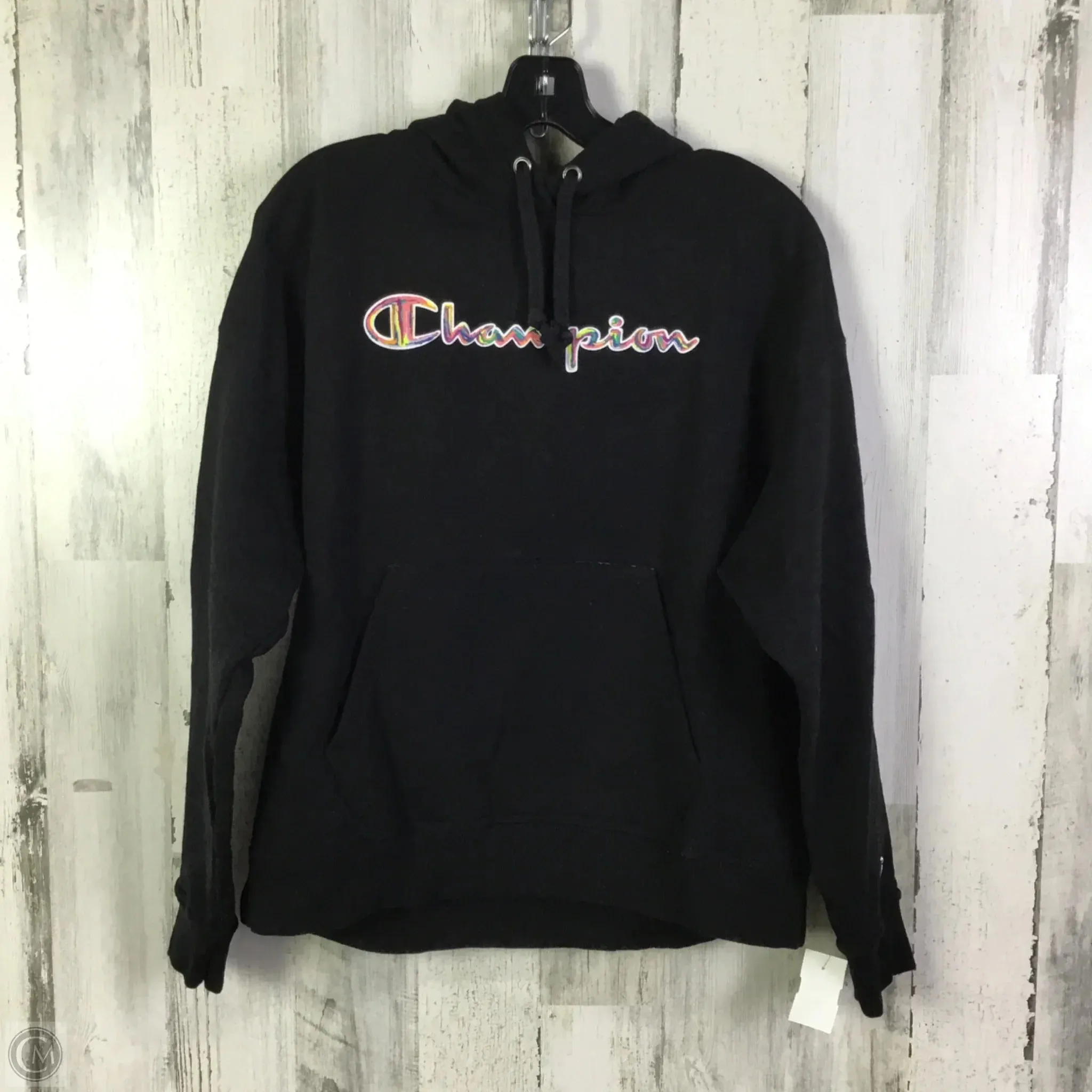 ShrinkResistant Tencel Blend Fabric Sweatshirt Hoodie By Champion In Black, Size: L