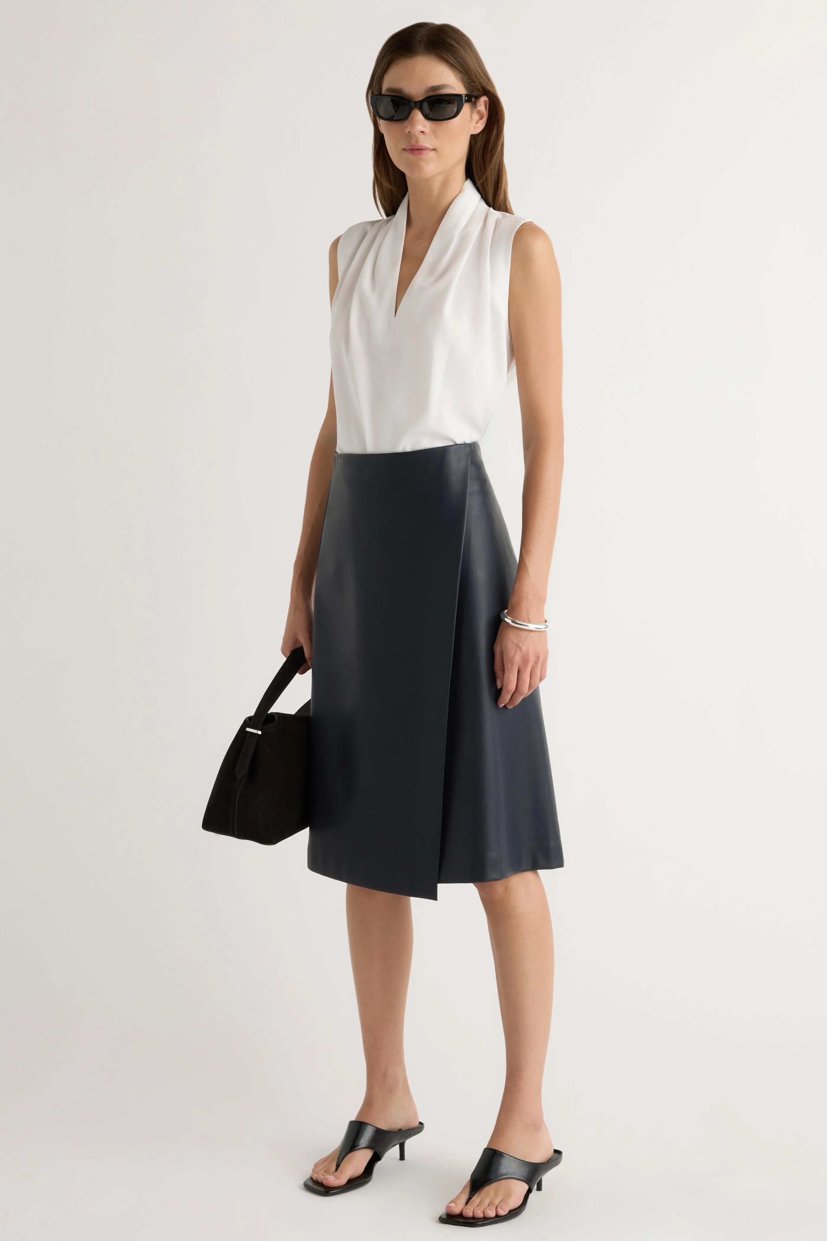 Alba Asymmetric Vegan Leather Skirt Artisanal Craft Anti Static Lining
