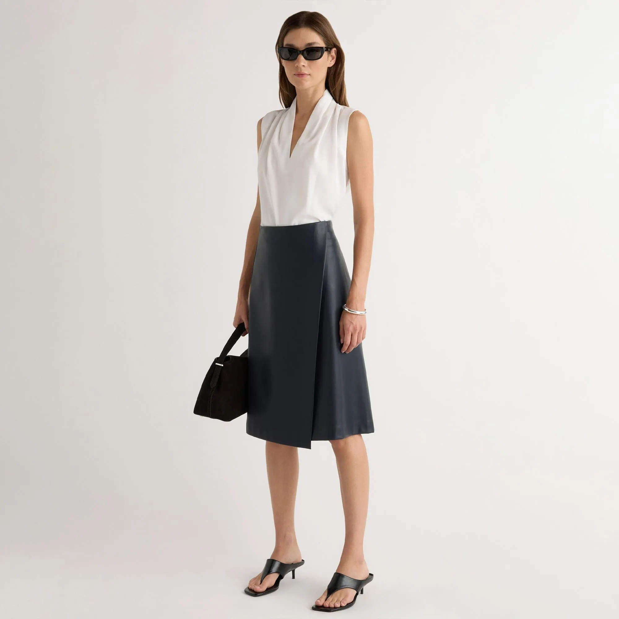 Smooth Layer Alba Asymmetric Vegan Leather Skirt