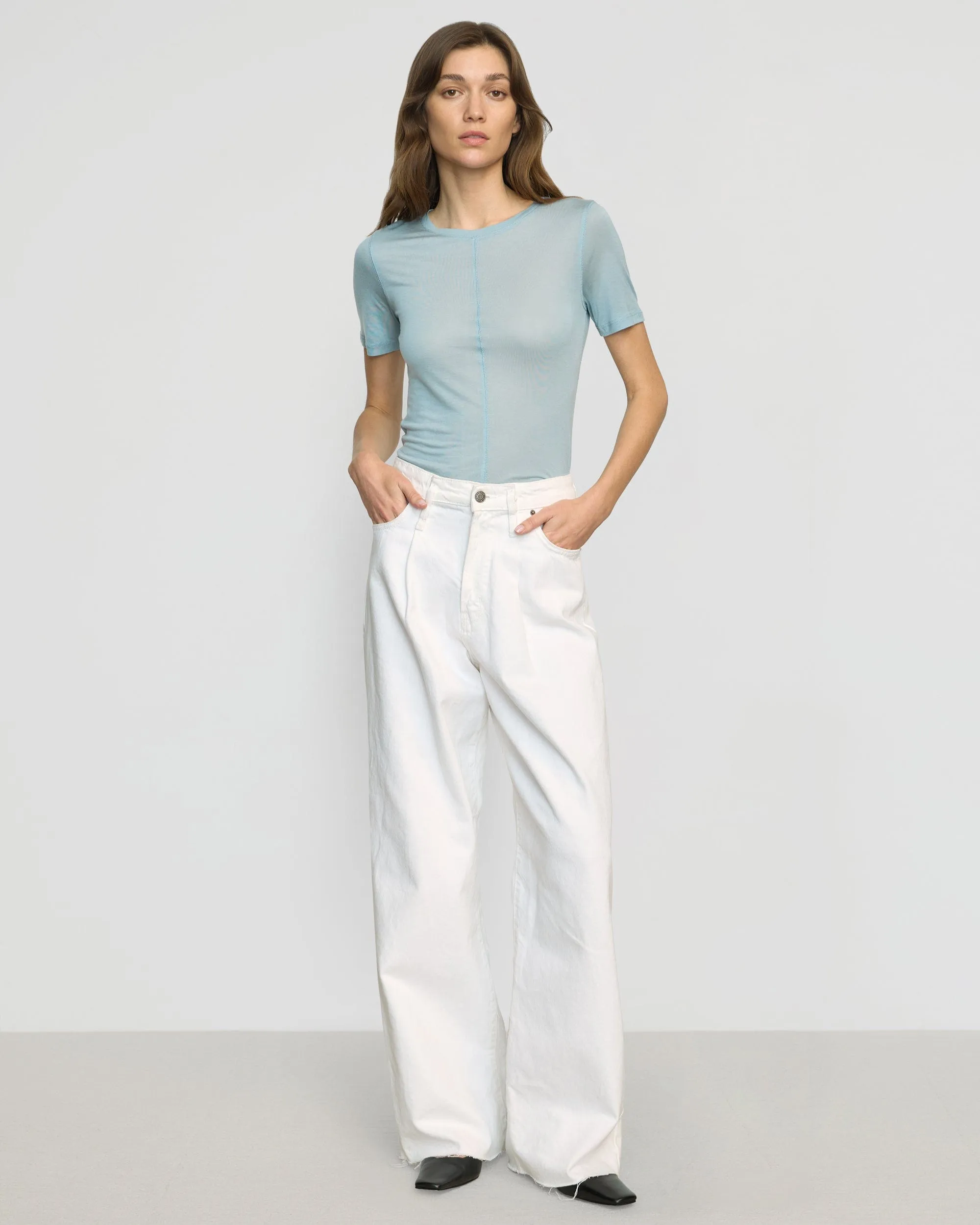 Thea Semi-Sheer Tencel Crew-Neck Tee Neutral Color
